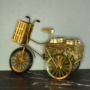 Brass 3 Wheeler Bike With 4 Salt And Pepper Shakers Dining Serveware Decor